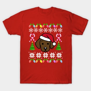 Chocolate Labrador Puppy Santa Festive Pattern T-Shirt